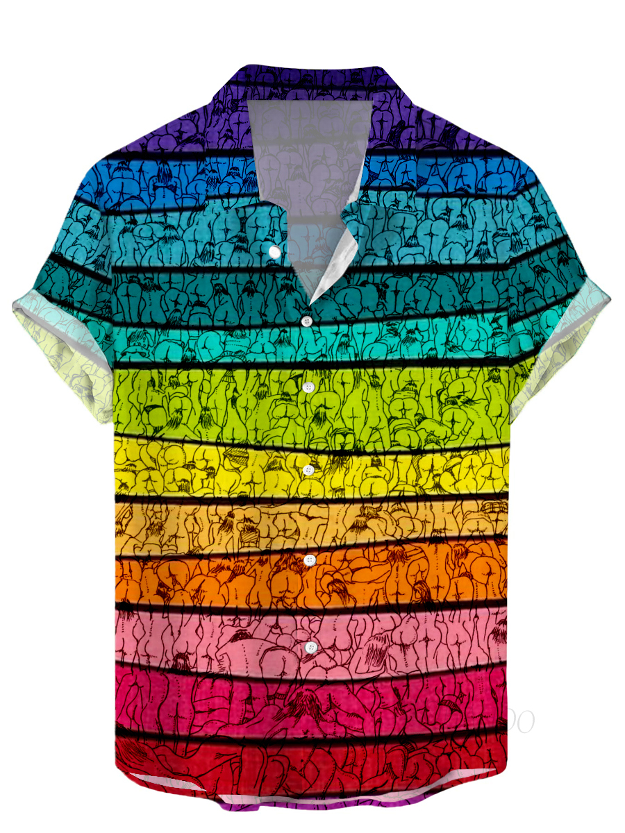 Men's Hawaiian Fun Rainbow Bum Pattern Shirts Aloha Shirts