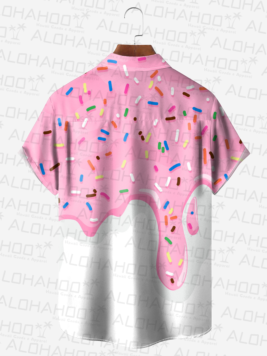 Pink Cream Print Short Sleeve Button Down Shirt