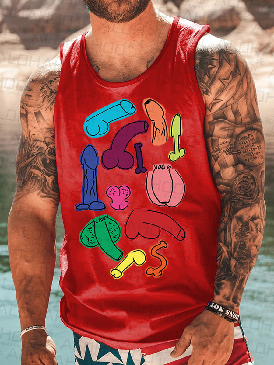 Men's Tank Top Fun And Sexy Cocks Art Print Crew Neck Tank T-Shirt Muscle Tee