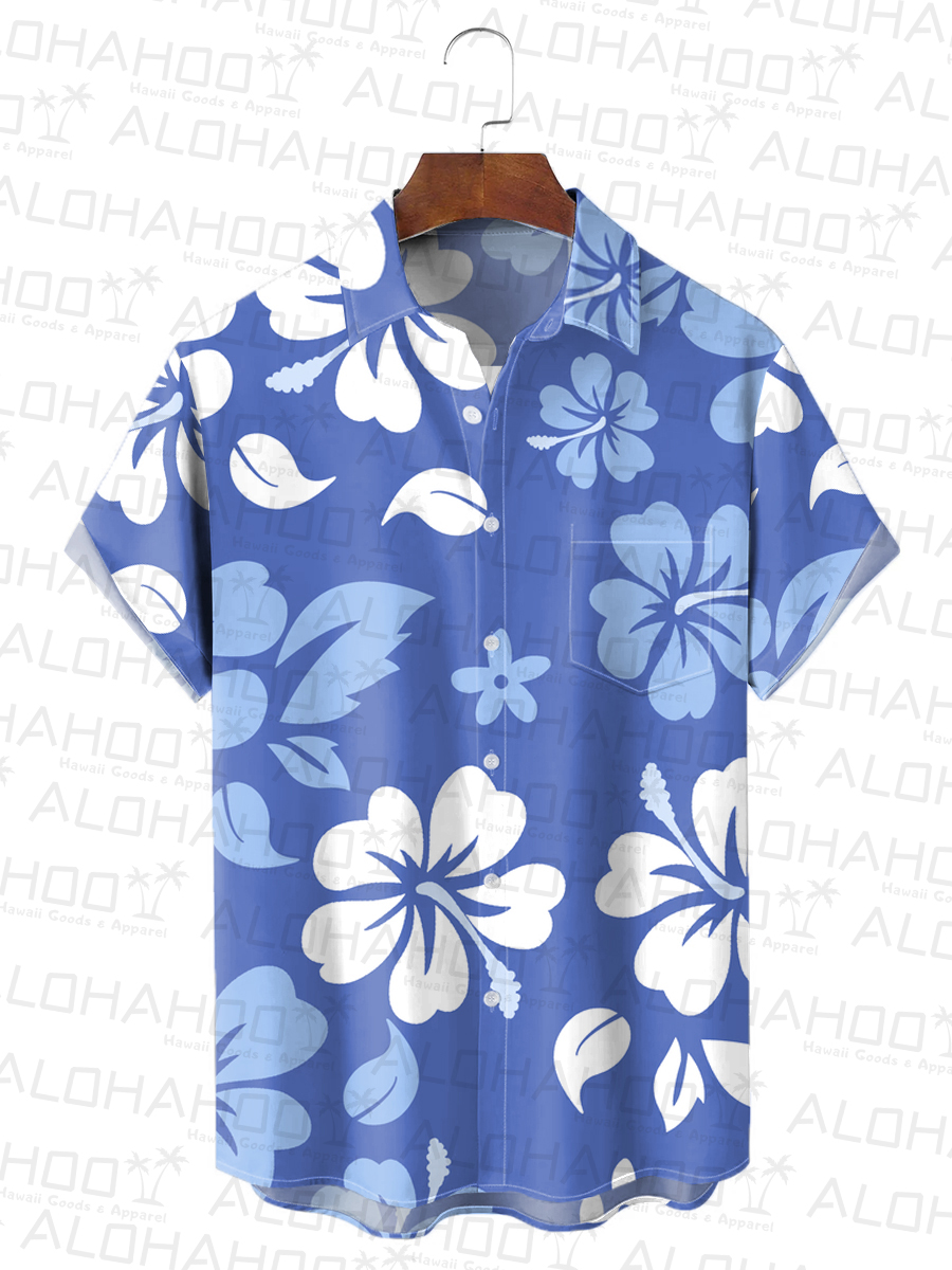 Men's Hawaiian Shirt Hibiscus Print Beach Easy Care Short Sleeve Shirt