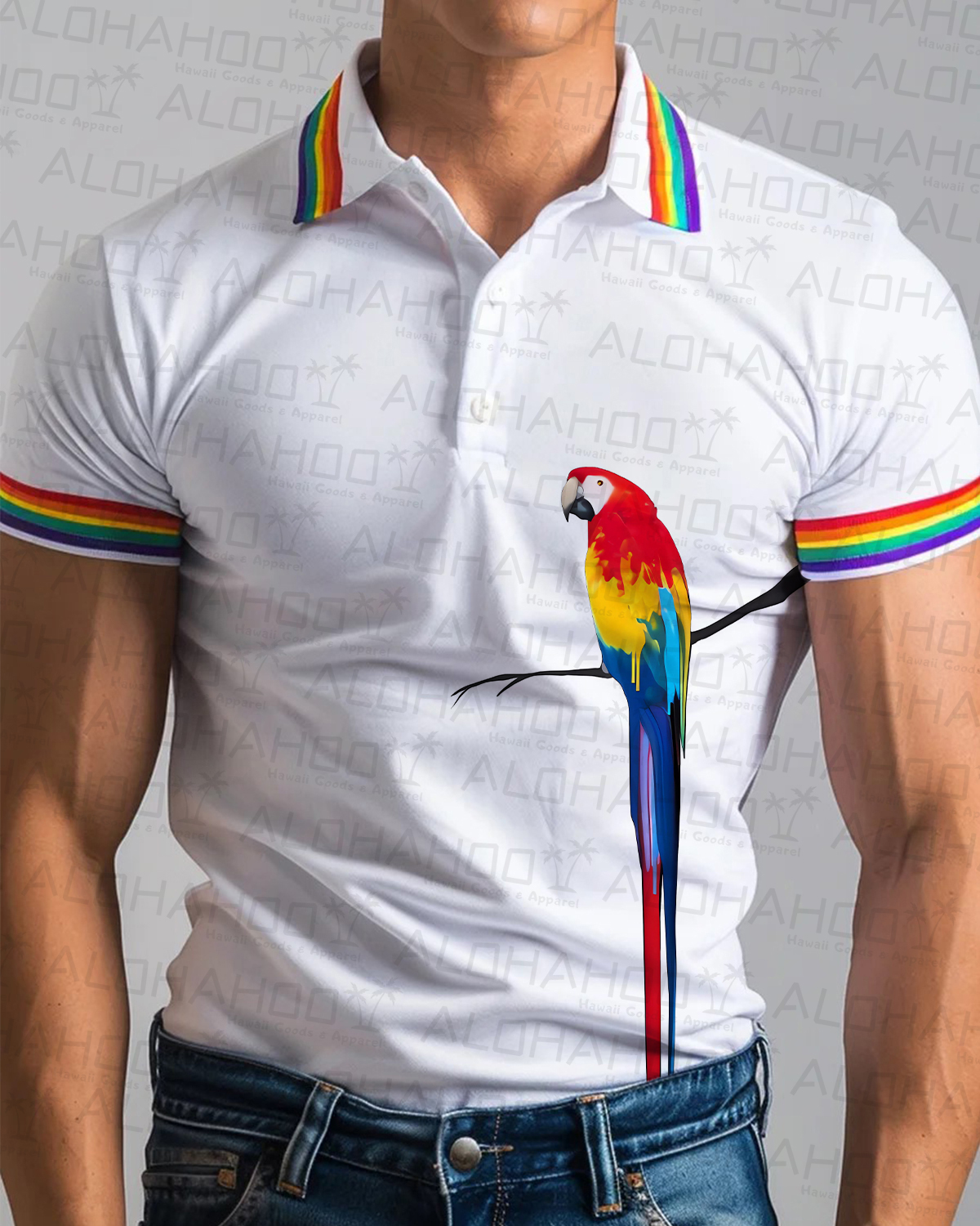 Men's Rainbow Stripes Parrot Pride Polo Shirt