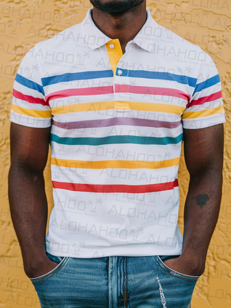 Men's Rainbow Stripes Polo Shirt