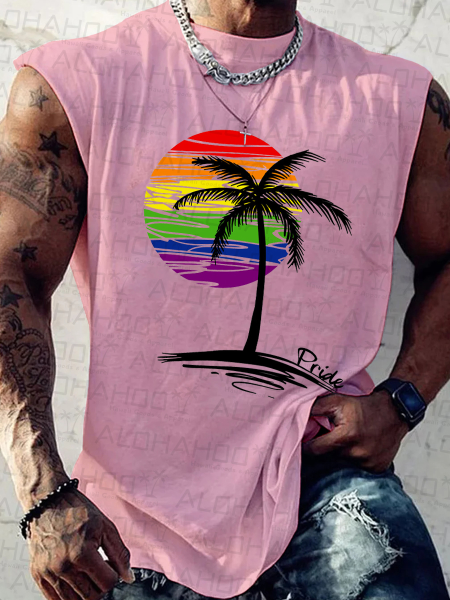 Men's Tank Top Pride Coconut Tree Art Print Crew Neck Tank T-Shirt