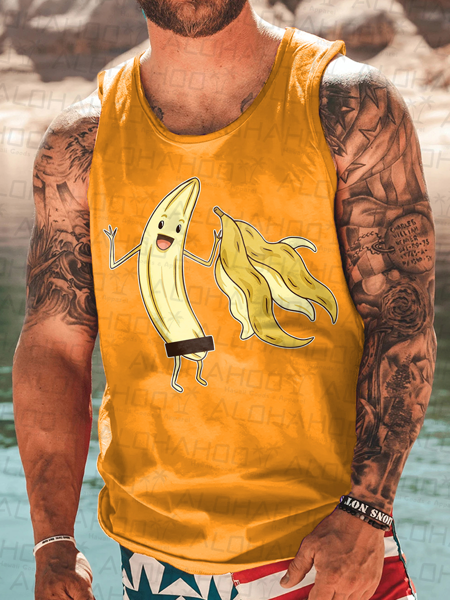 Men's Tank Top Fun Nude Banana Art Print Crew Neck Tank T-Shirt