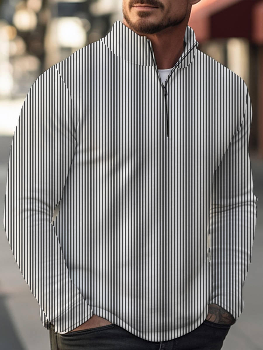 Basics Stripes Casual Zip Long Sleeve Sweater