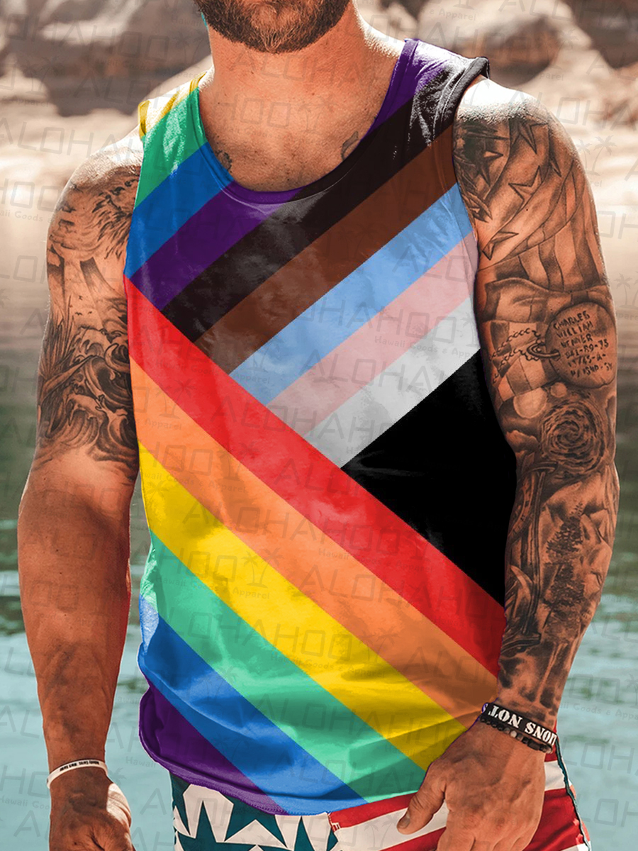 Men's Tank Top Pride Rainbow Stripes Art Print Crew Neck Tank T-Shirt