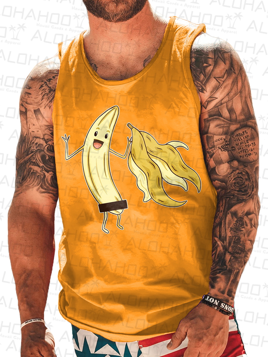Men's Tank Top Fun Nude Banana Art Print Crew Neck Tank T-Shirt