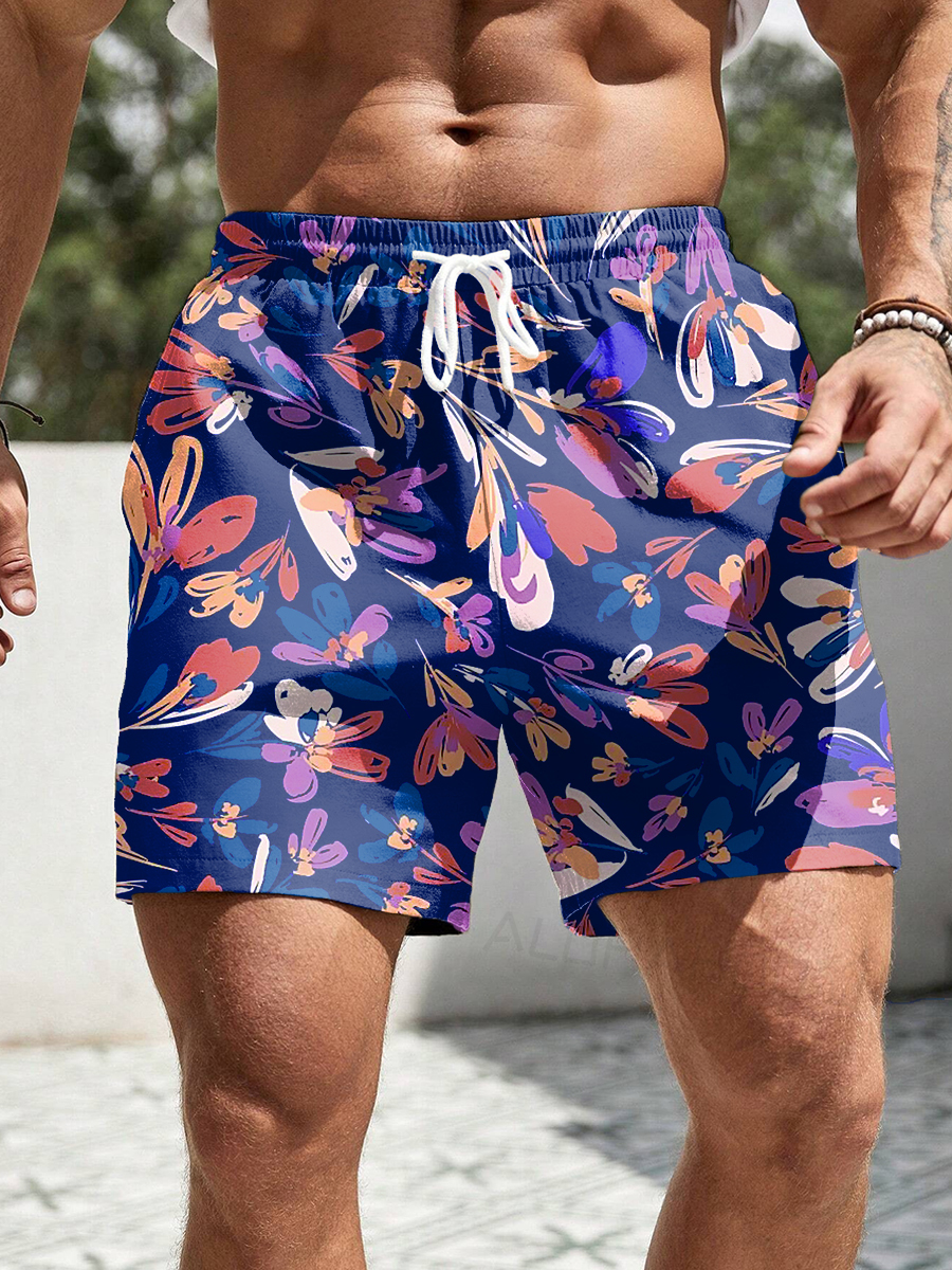 Men's Hawaiian Shorts Floral Print Vacation Beach Shorts