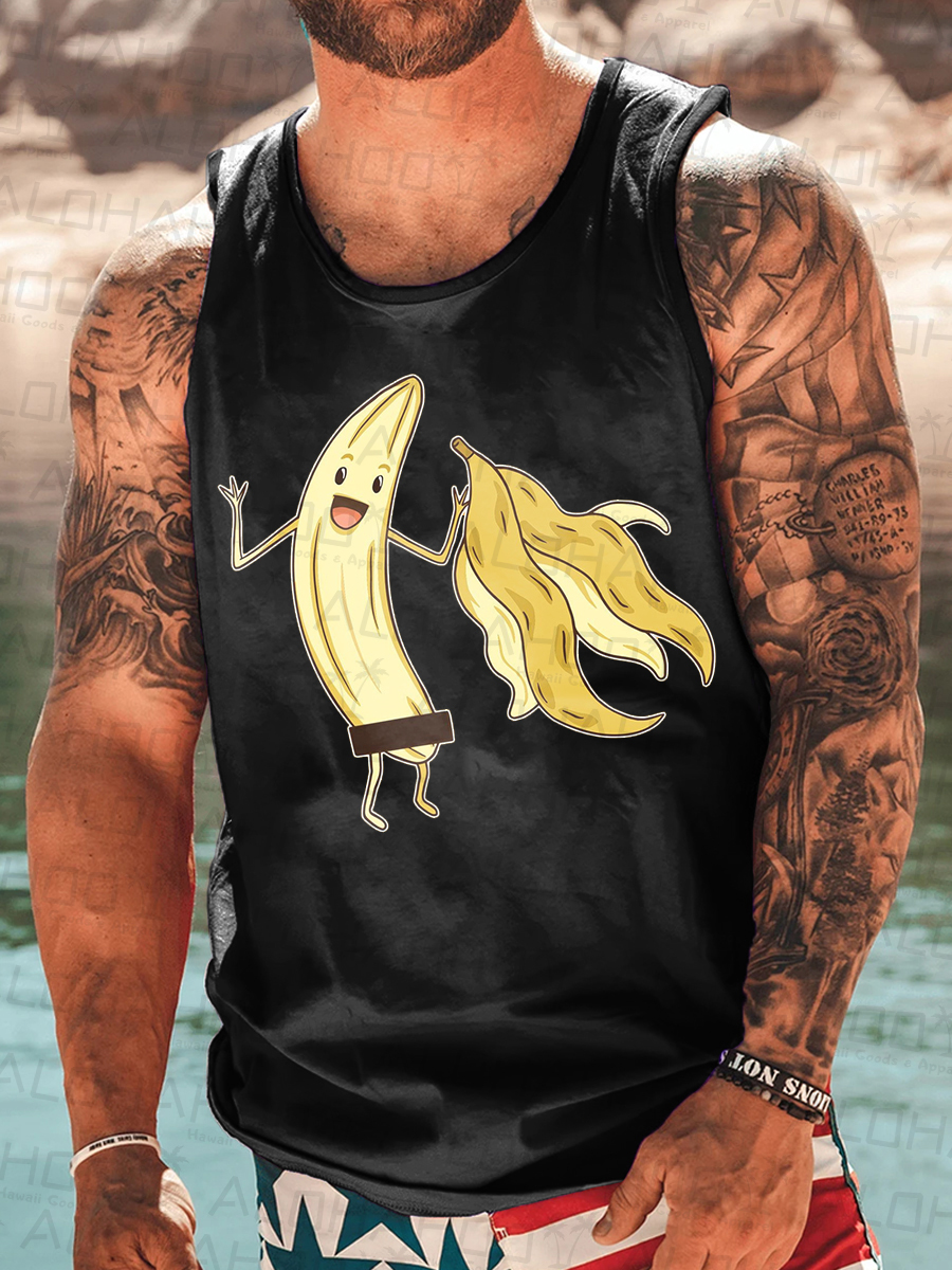 Men's Tank Top Fun Nude Banana Art Print Crew Neck Tank T-Shirt