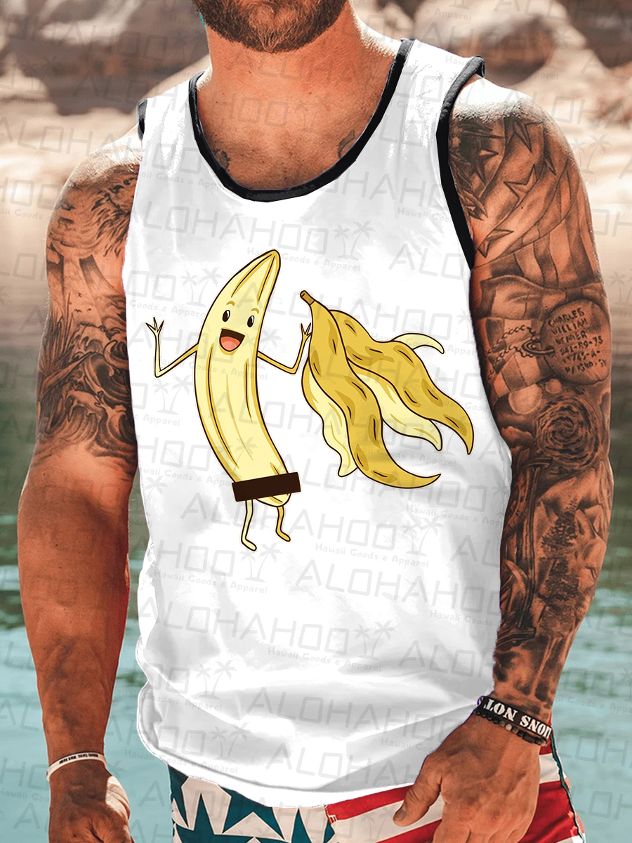 Men's Tank Top Fun Nude Banana Art Print Crew Neck Tank T-Shirt