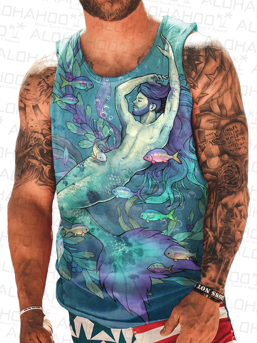 Men's T-Shirt Merman Art Print Sleeveless T-Shirt
