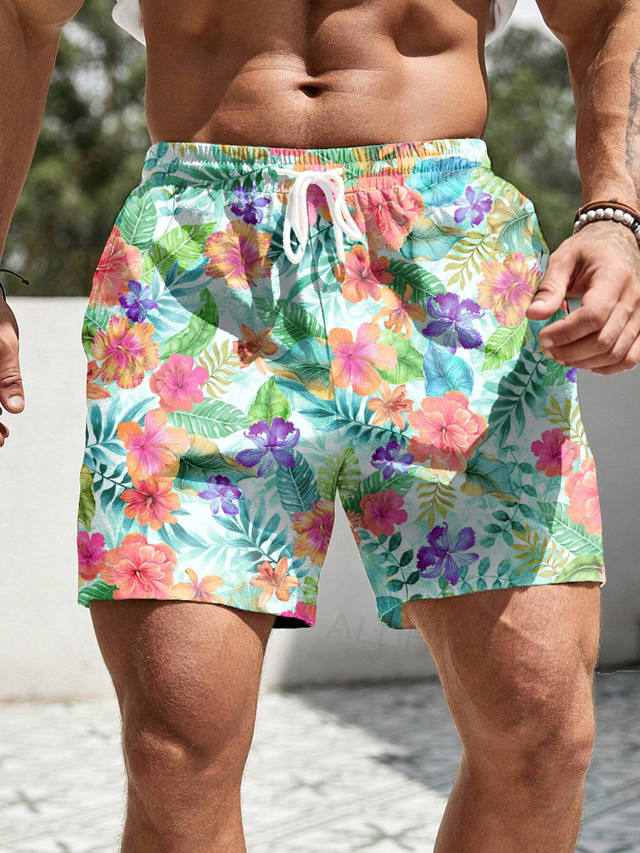 Men's Hawaiian Shorts Hibiscus Print Vacation Beach Shorts
