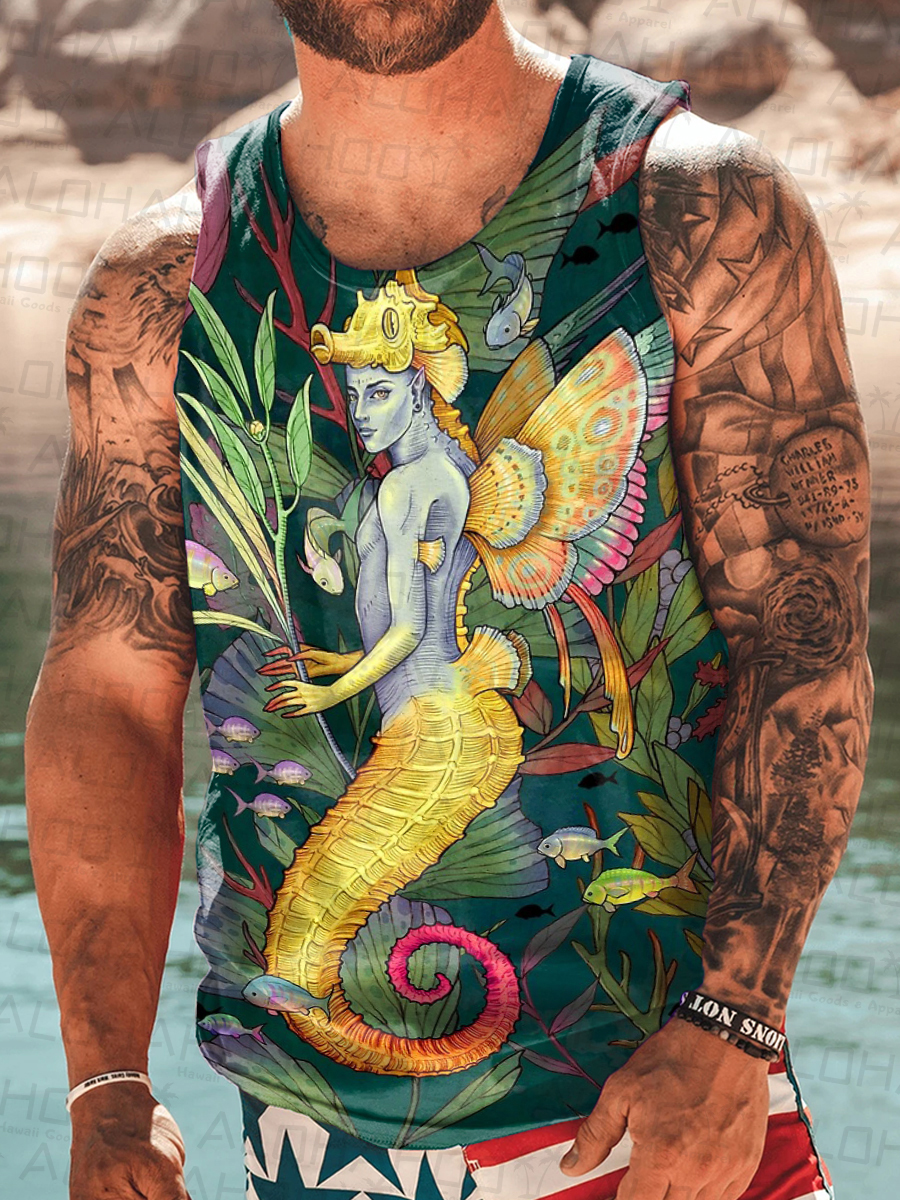 Men's T-Shirt Muscle Man Pride Seahorse Art Print Sleeveless T-Shirt