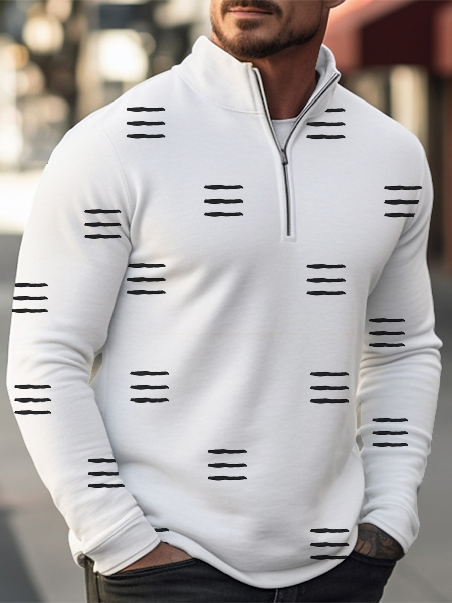 Basics Stripes Print Casual Zip Long Sleeve Sweater