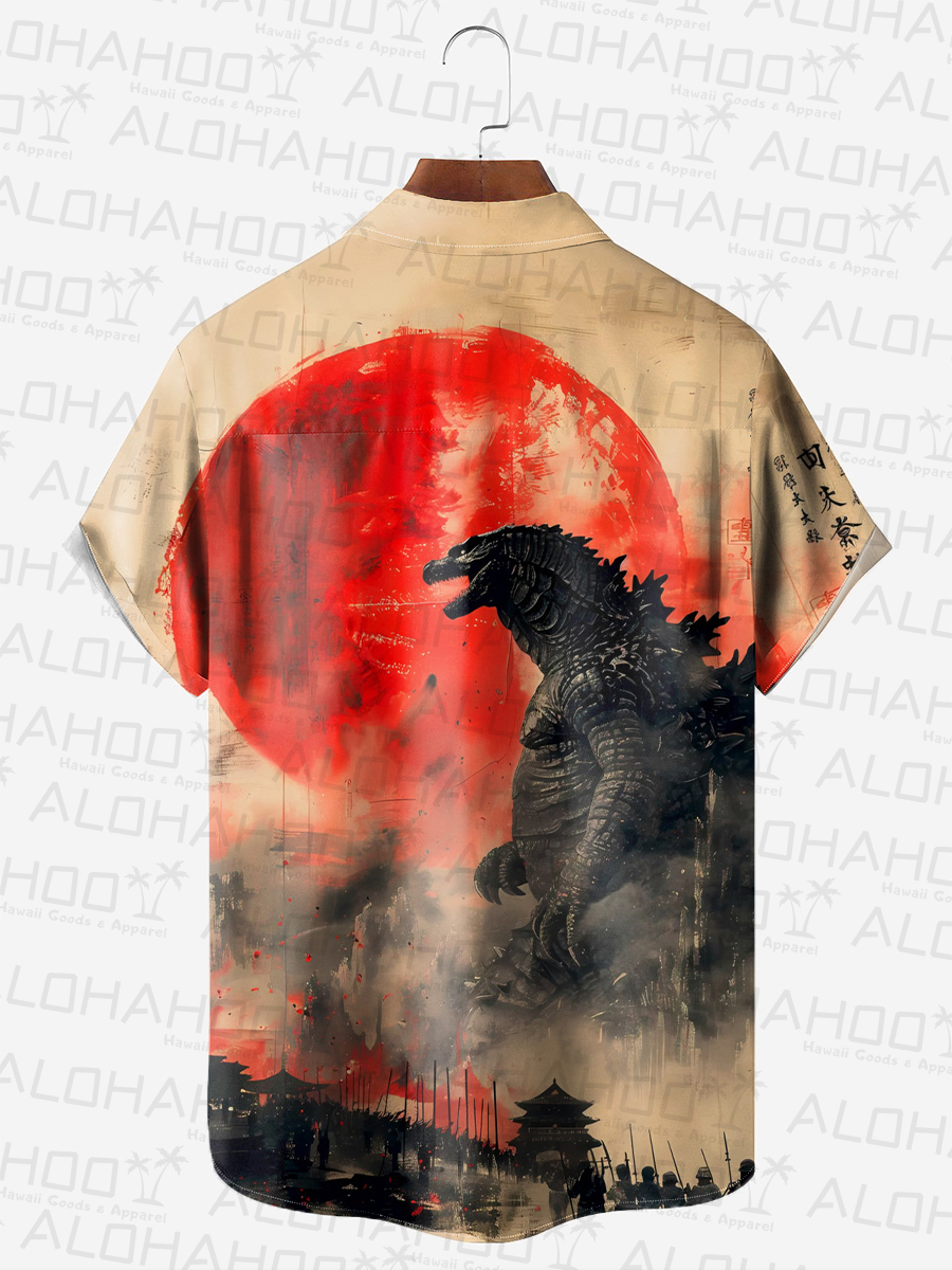 Men's Hawaiian Shirt Japanese Style Monster Print Beach Easy Care Short Sleeve Shirt