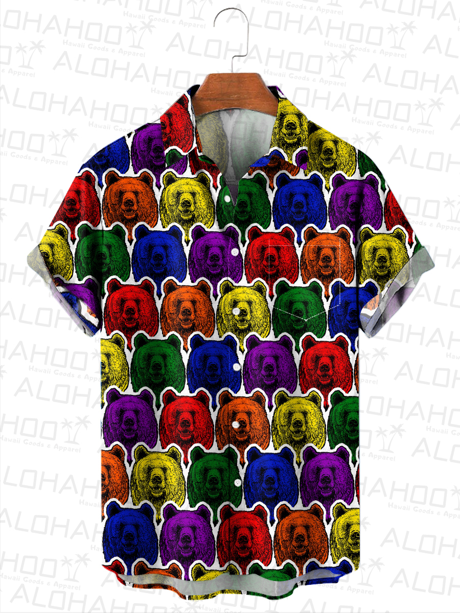 Fun Pride Colorful Bears Art Pattern Short-Sleeved Hawaiian Shirt