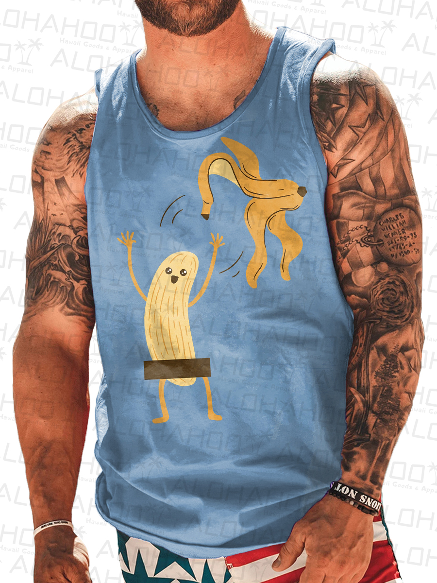 Men's Tank Top Fun Nude Banana Art Print Crew Neck Tank T-Shirt