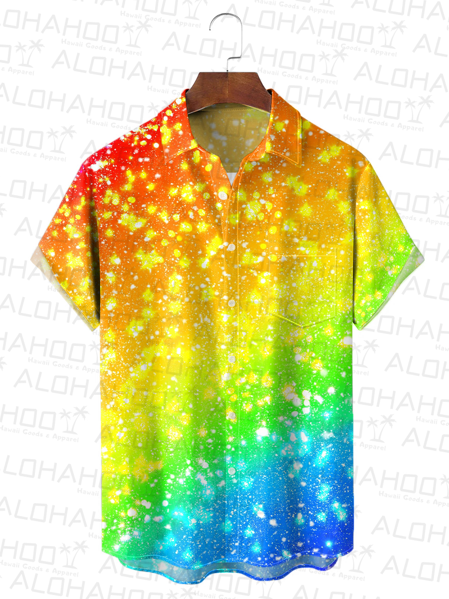 Men's Hawaiian Shirt Rainbow Print Beach Easy Care Short Sleeve Shirt