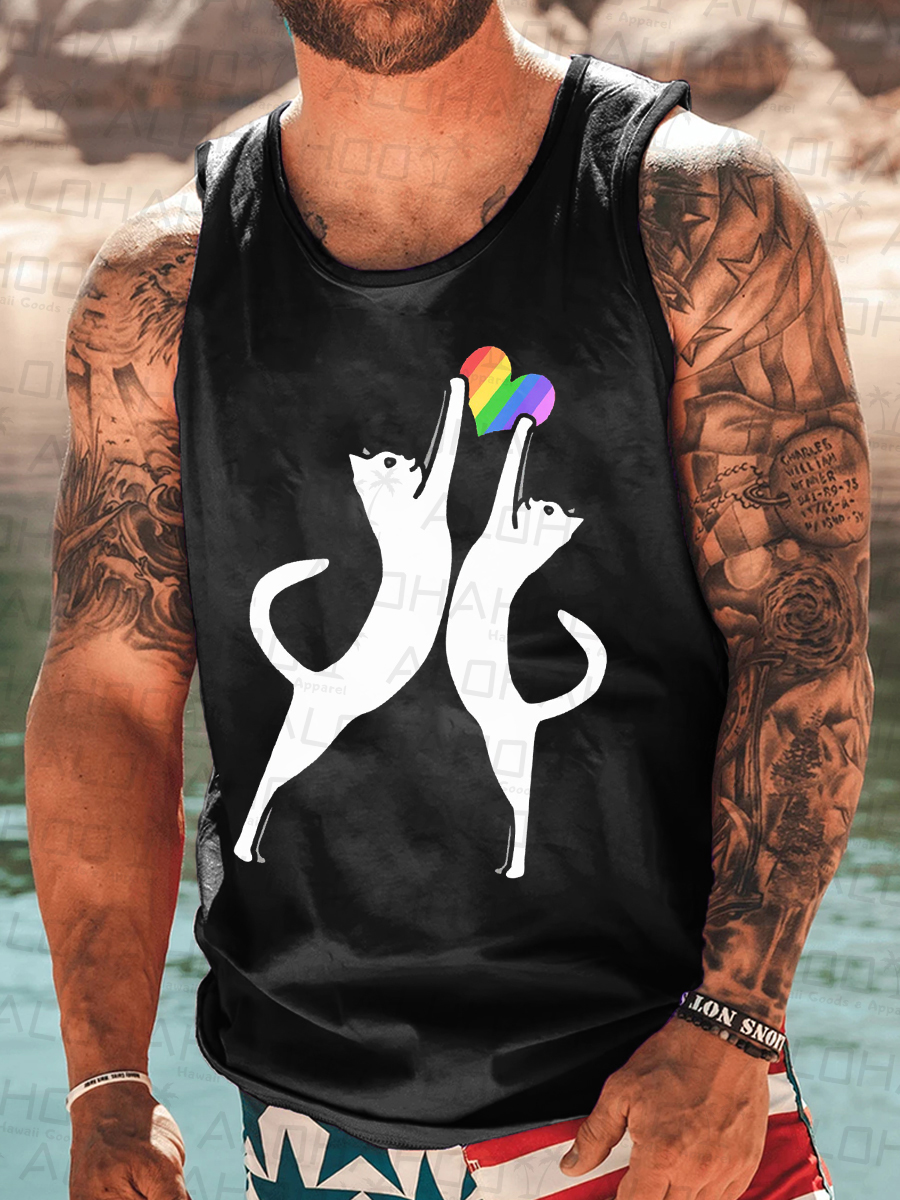Men's Sleeveless T-shirt Pride Shirts Muscle Tank Top Cat Pattern Shirt