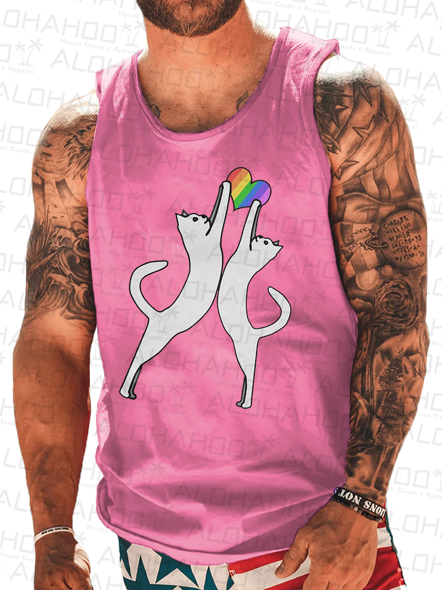 Men's Sleeveless T-shirt Pride Shirts Muscle Tank Top Cat Pattern Shirt