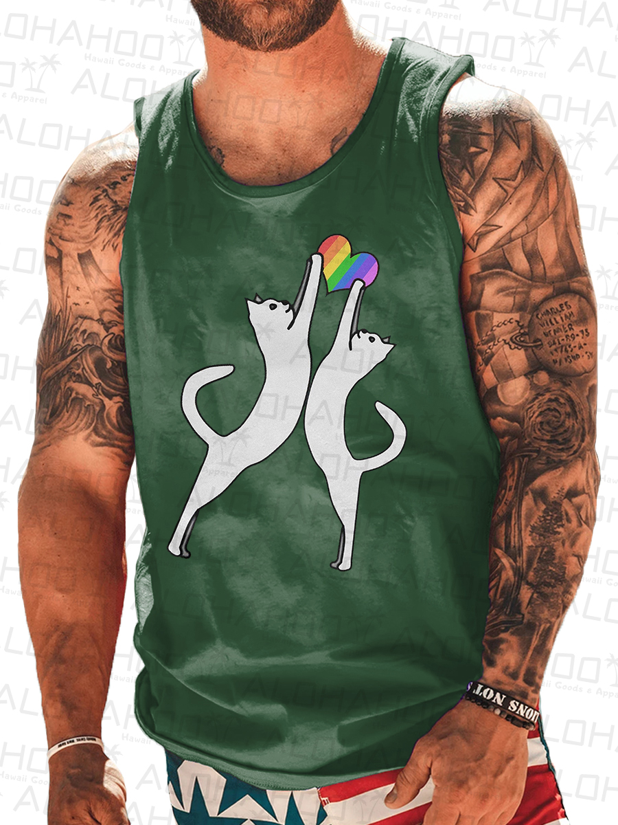Men's Sleeveless T-shirt Pride Shirts Muscle Tank Top Cat Pattern Shirt