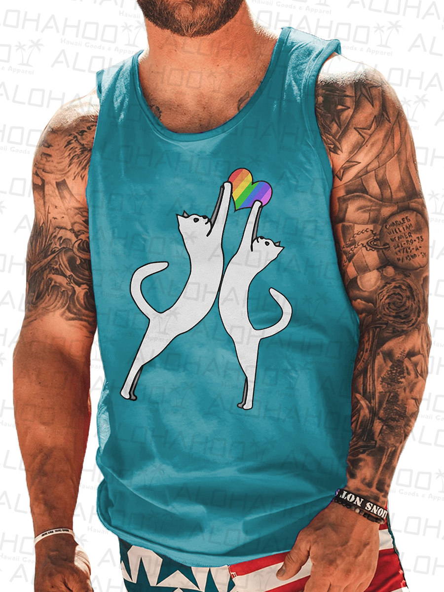Men's Sleeveless T-shirt Pride Shirts Muscle Tank Top Cat Pattern Shirt
