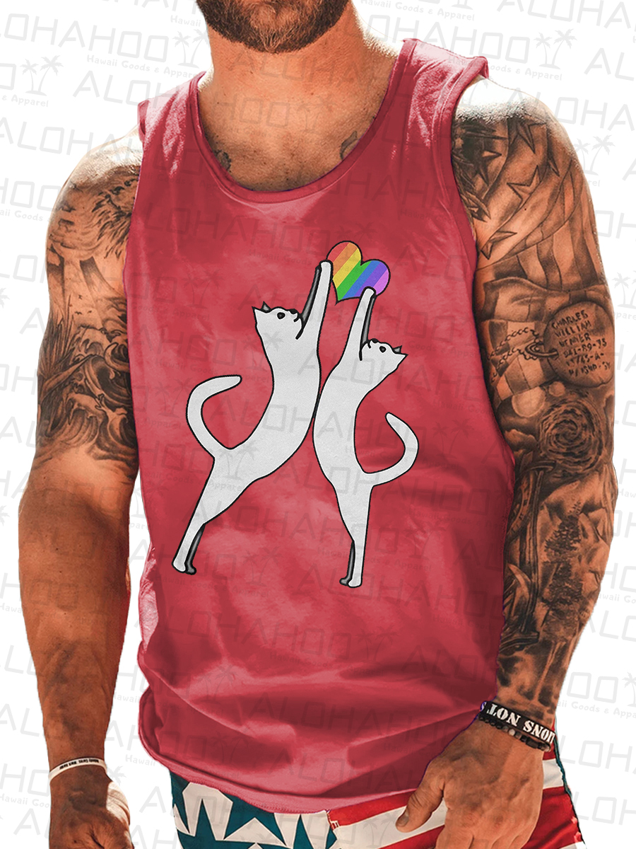 Men's Sleeveless T-shirt Pride Shirts Muscle Tank Top Cat Pattern Shirt