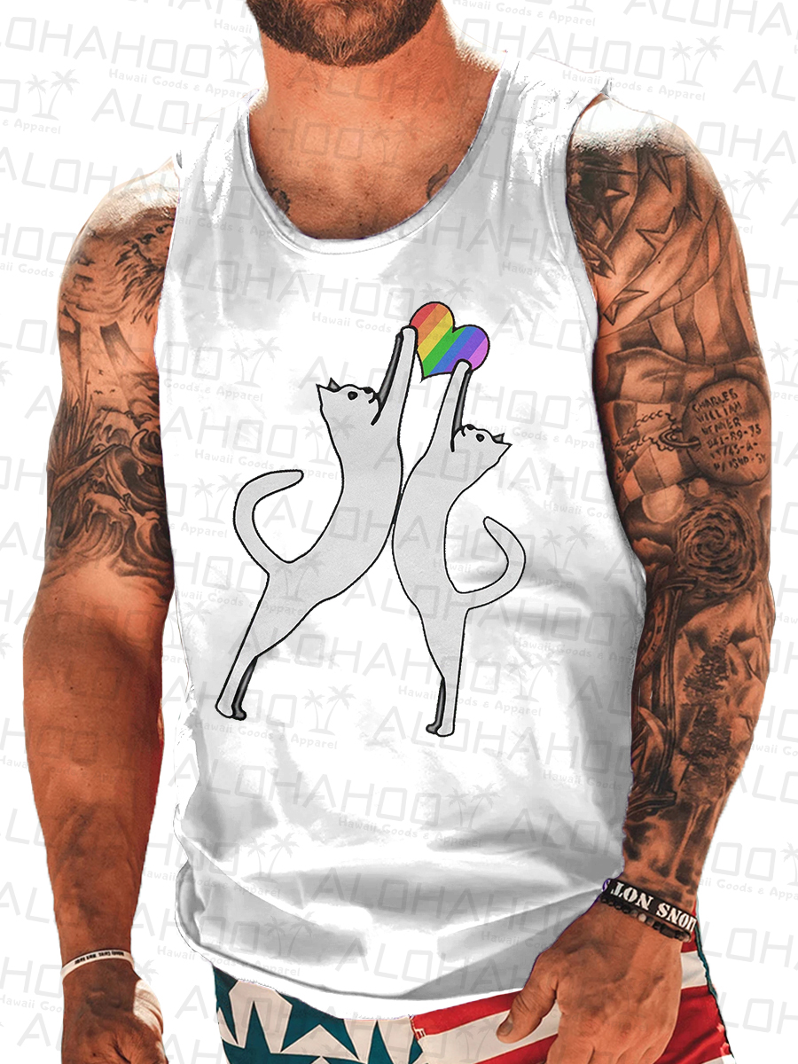 Men's Sleeveless T-shirt Pride Shirts Muscle Tank Top Cat Pattern Shirt