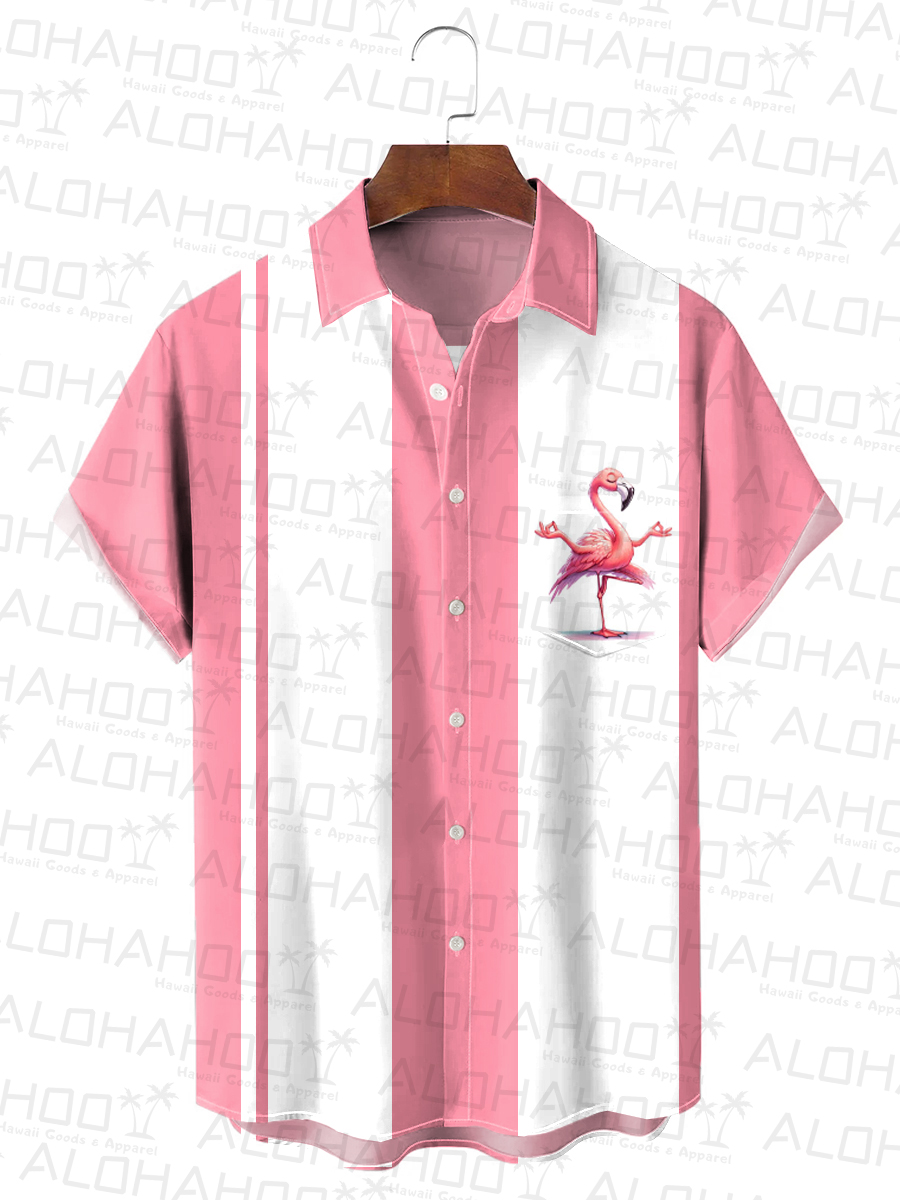Men's Hawaiian Shirt Flamingo Print Beach Easy Care Short Sleeve Shirt