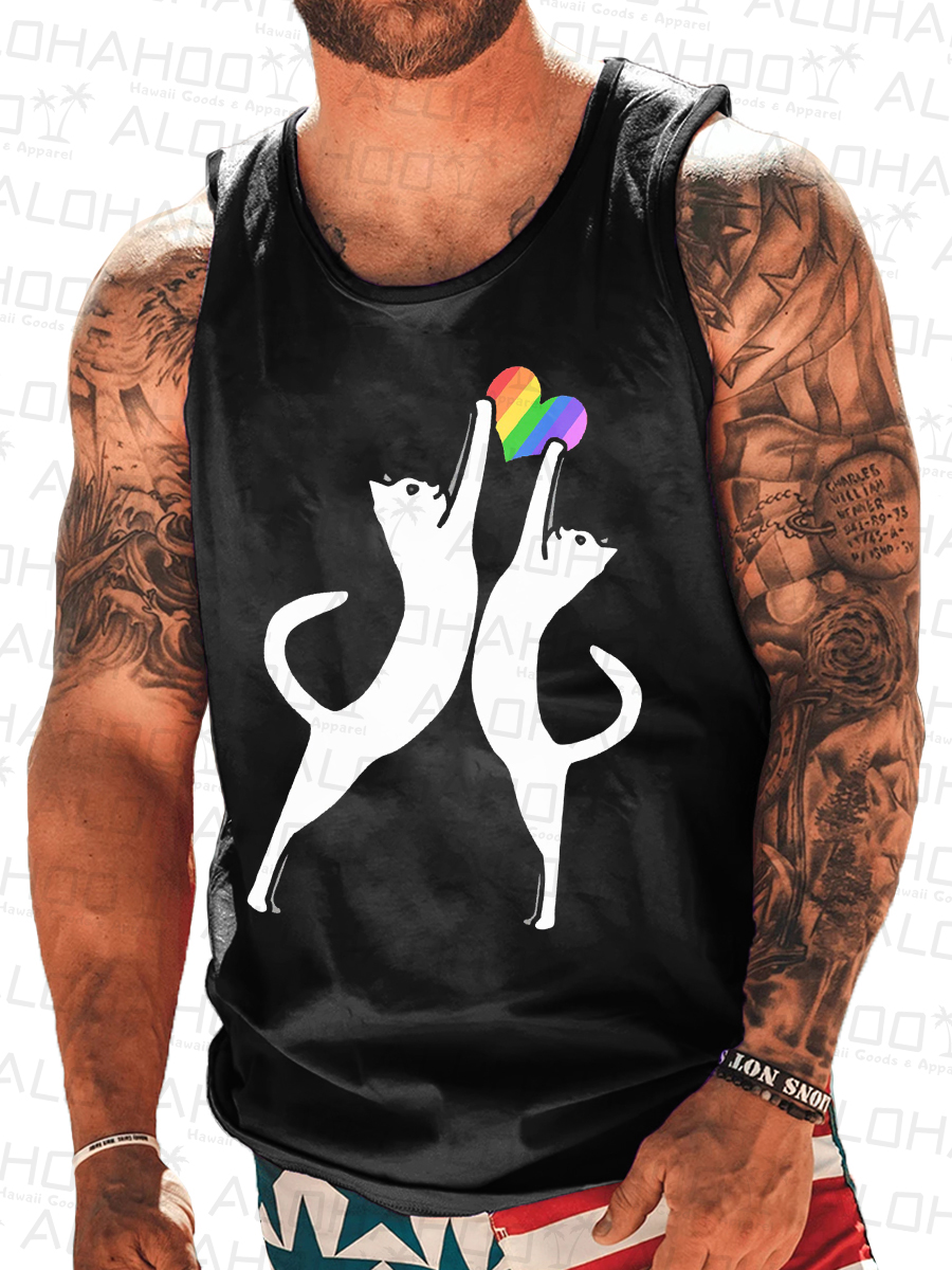 Men's Sleeveless T-shirt Pride Shirts Muscle Tank Top Cat Pattern Shirt