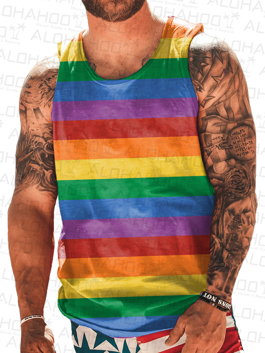 Men's Tank Top Pride Stripes Art Print Crew Neck Tank T-Shirt