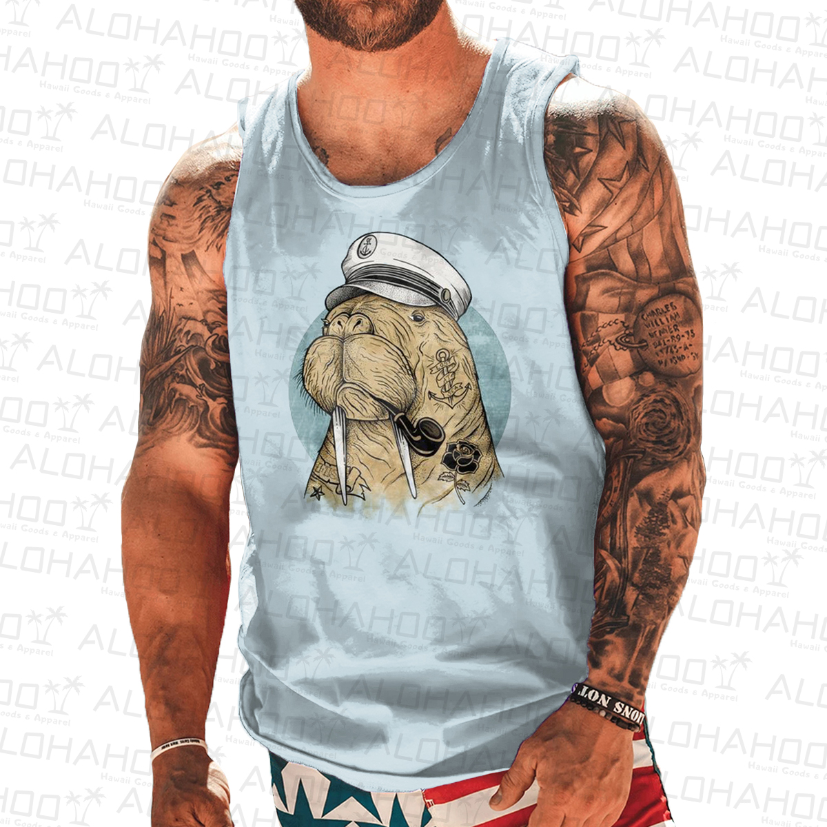 Men's Tank Top Nautical Walrus Art Print Crew Neck Tank T-Shirt