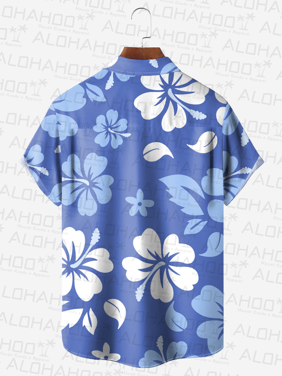 Men's Hawaiian Shirt Hibiscus Print Beach Easy Care Short Sleeve Shirt