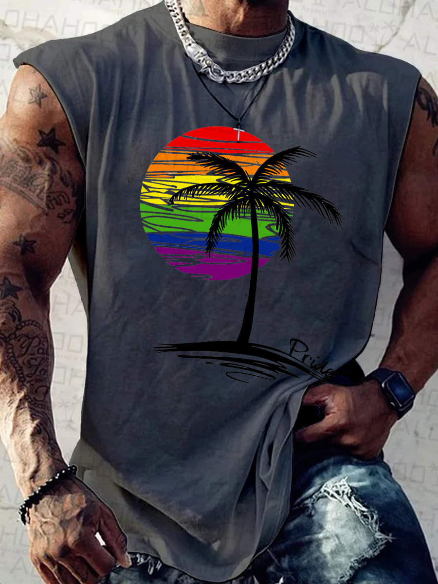 Men's Tank Top Pride Coconut Tree Art Print Crew Neck Tank T-Shirt