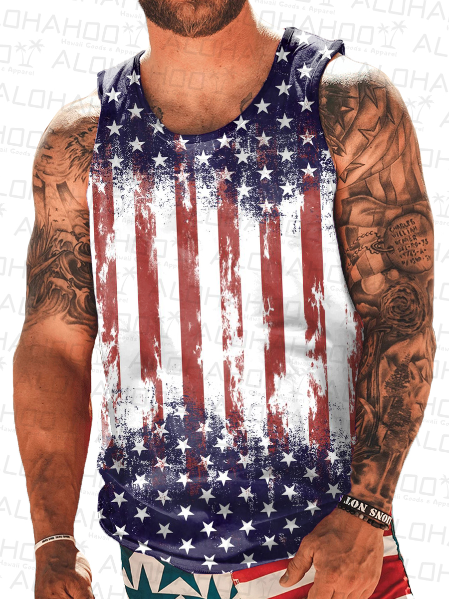 Men's T-shirt Casual American Flag Butterfly Print Tank Top