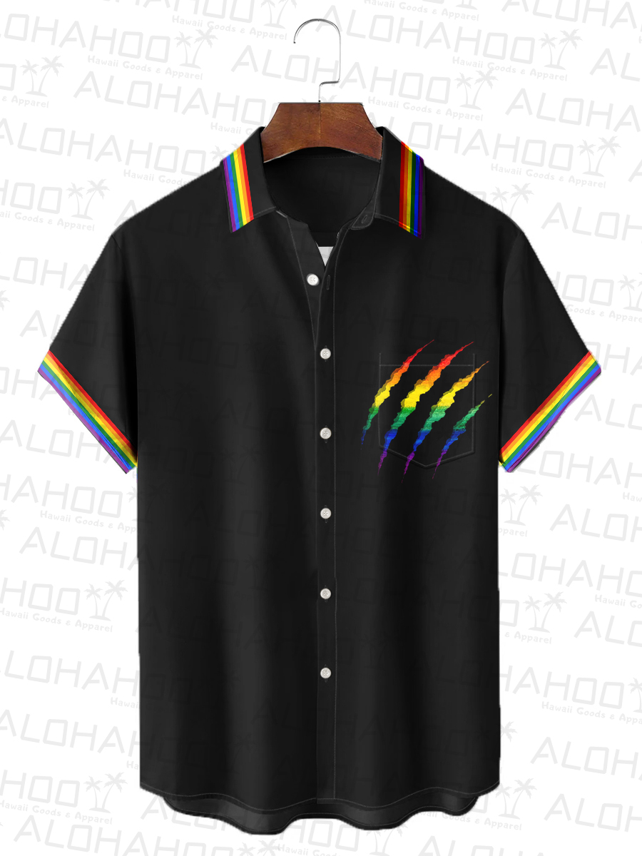 Men's Hawaiian Shirt Rainbow Claw Stripes Print Beach Easy Care Short Sleeve Shirt