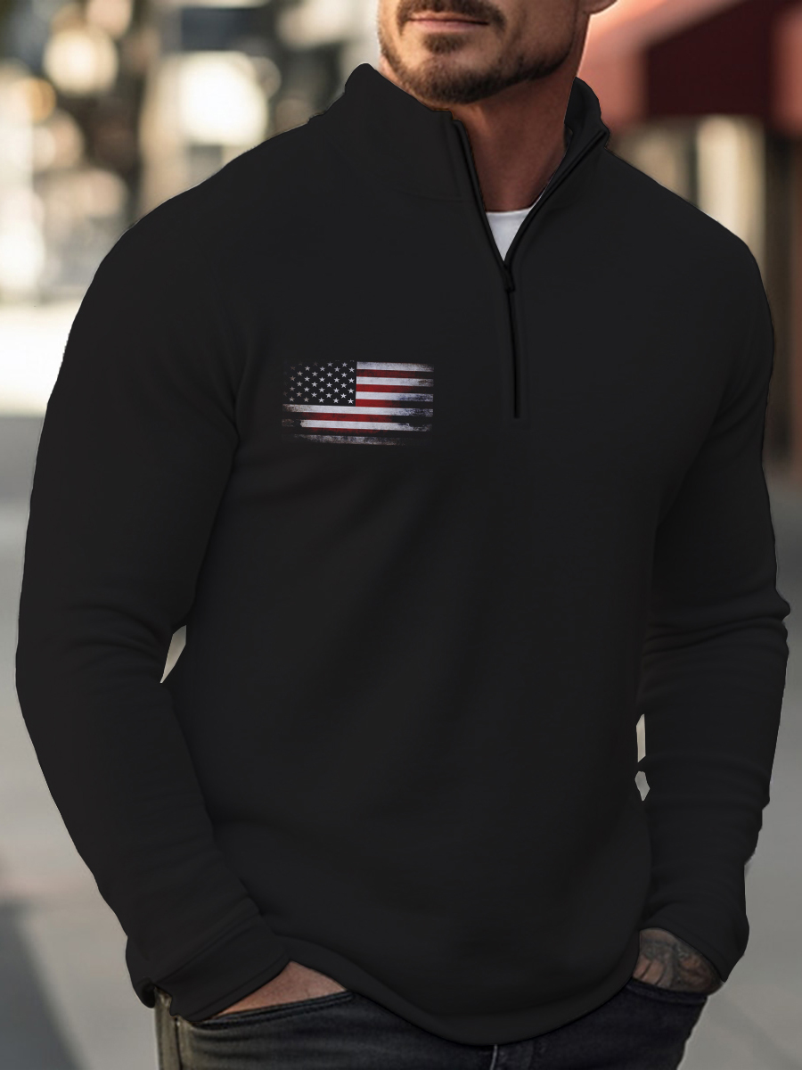 Basics Flag Casual Zip Long Sleeve Sweater