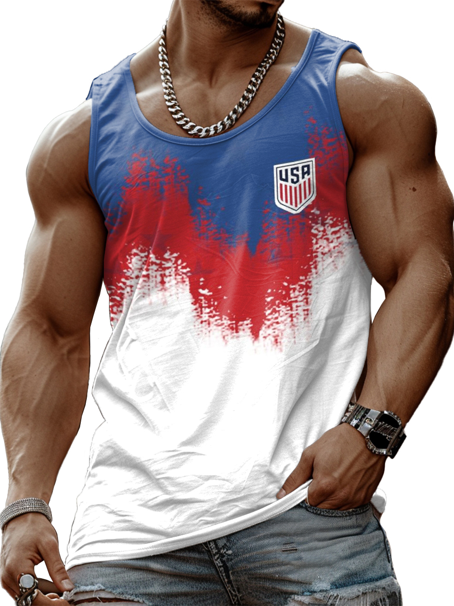 Men's USA Colorblock Print Tank Top Muscle Tee