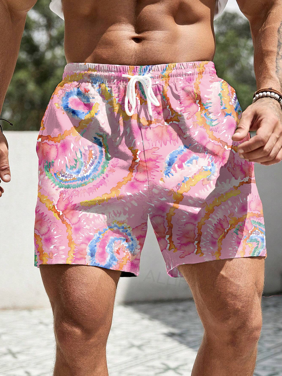Men's Hawaiian Shorts Abstract Art Print Vacation Beach Shorts