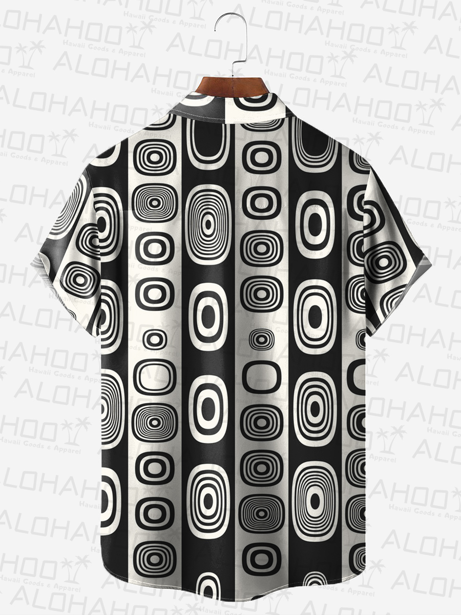 Retro Geometric Print Short Sleeve Button Down Shirt
