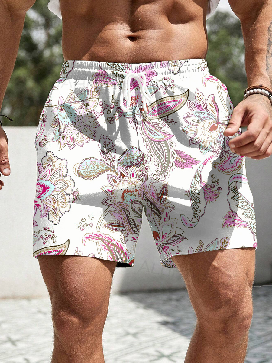 Men's Hawaiian Shorts Vintage Paisley Print Vacation Beach Shorts