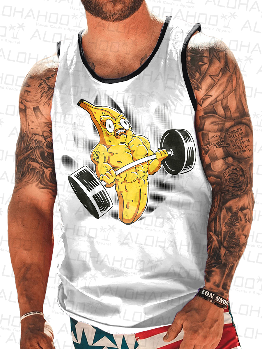 Men's Tank Top Fun Banana Art Print Crew Neck Tank T-Shirt