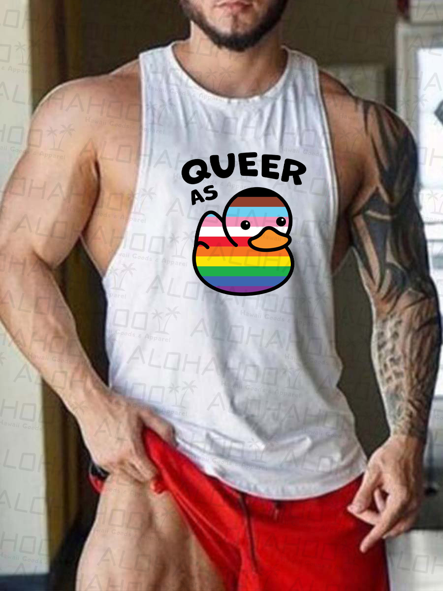 Men's T-Shirt Muscle Man Rainbow Queer As Duck Top Sleeveless T-Shirt