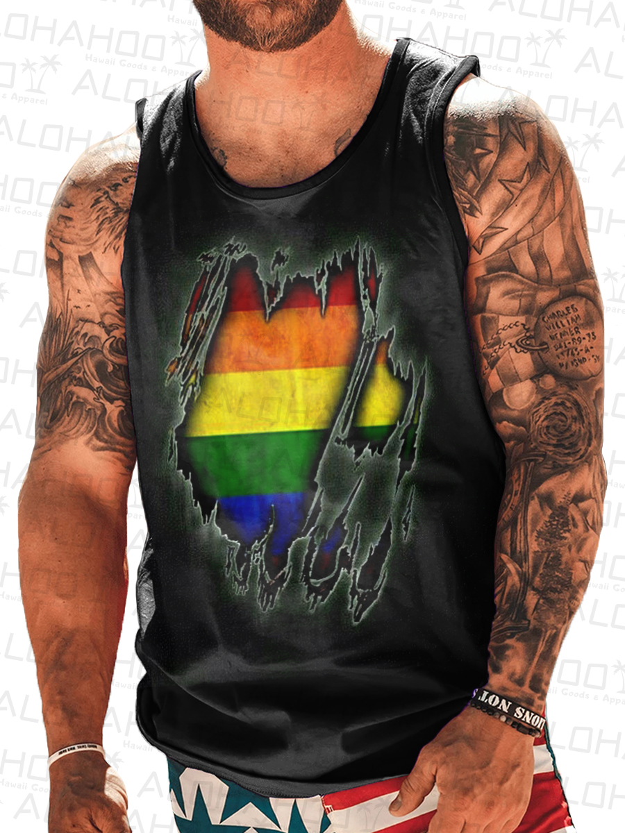 Men's Tank Top Rainbow Pride Art Print Crew Neck Tank T-Shirt Muscle Tee