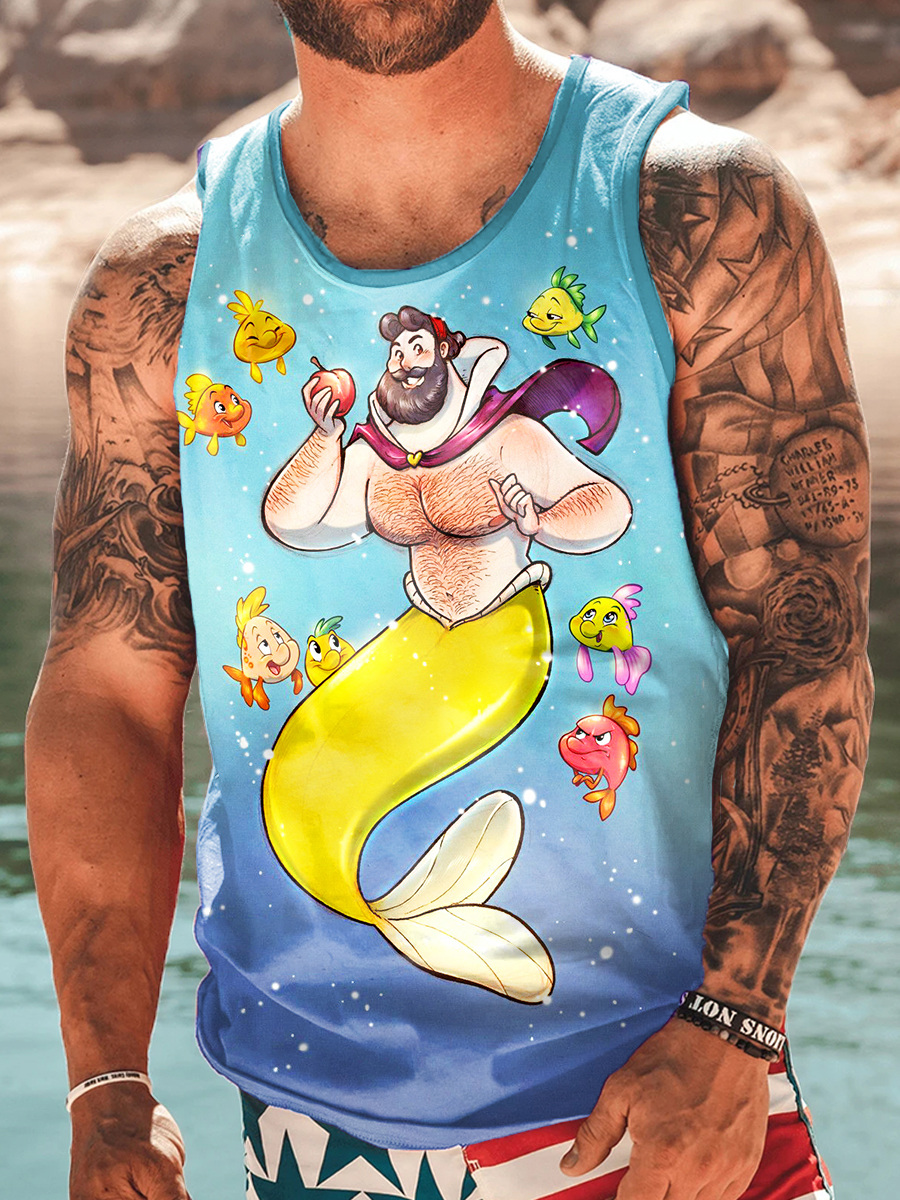 Men's Tank Top Merman Art Print Crew Neck Tank T-Shirt