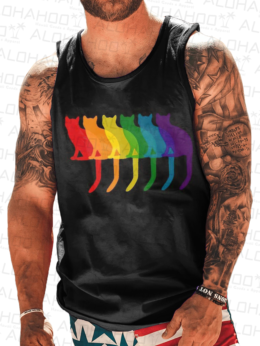 Men's Tank Top Pride With Cats Print Crew Neck Tank T-Shirt Muscle Tee