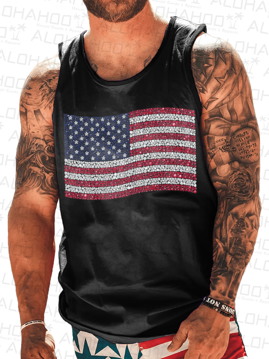 Men's T-shirt Casual Diamond American Flag Butterfly Print Tank Top