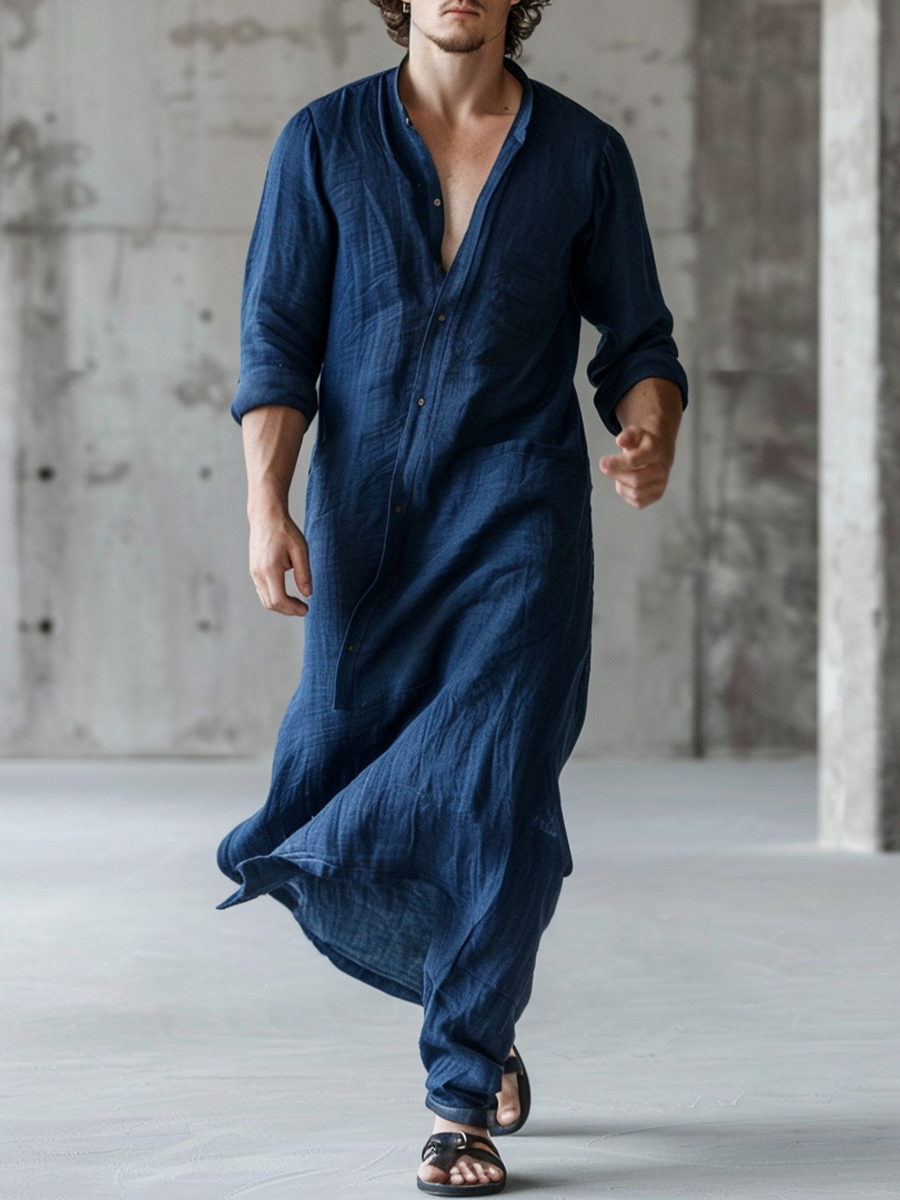 Men's Basic Cotton And Linen Vacation Robe