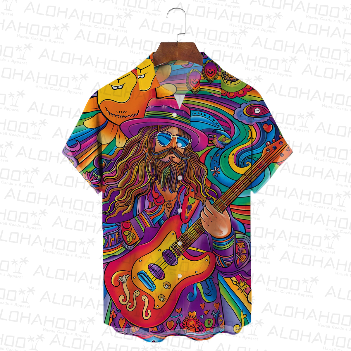 Alohahoo X Artist  Multicolor Hippie Print Short Sleeve Shirt
