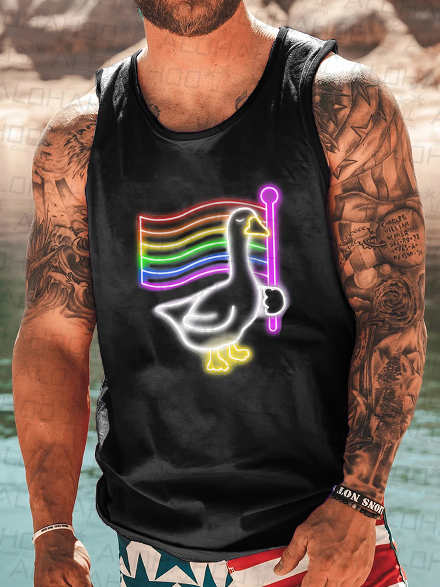 Men's Tank Top Goose Pride Neon Art Print Crew Neck Tank T-Shirt Muscle Tee